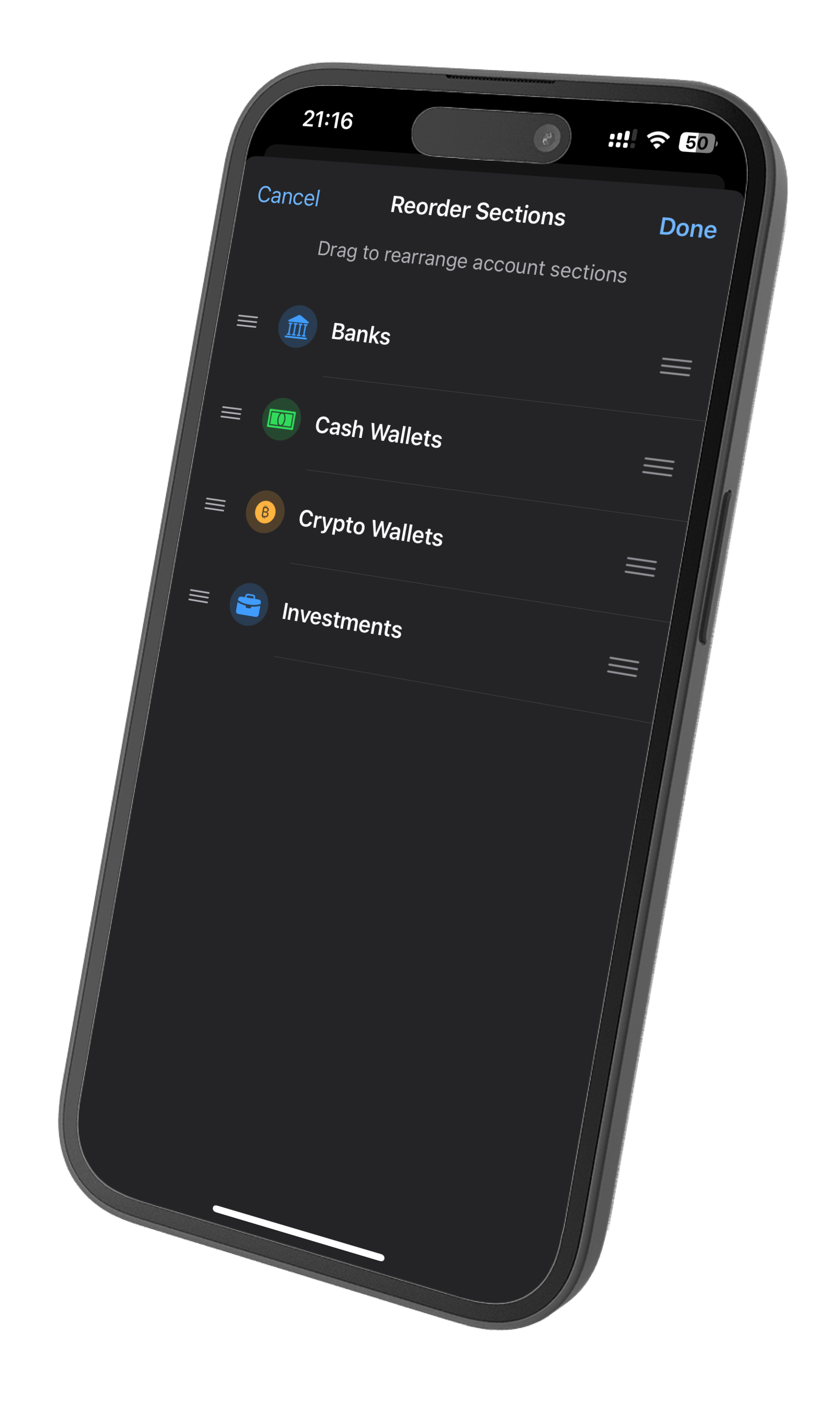SaveYourSum accounts screen