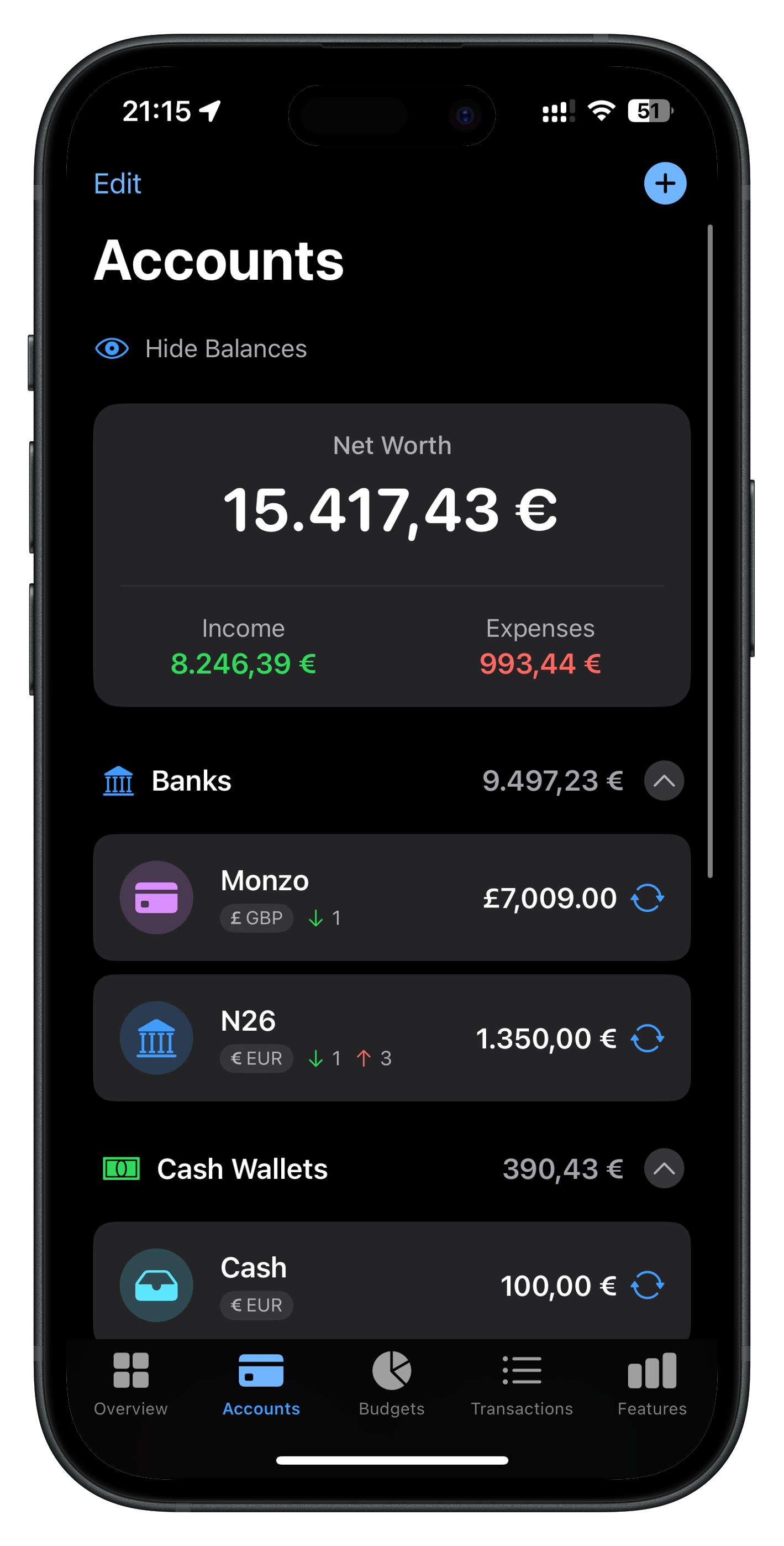 All accounts, one net worth.