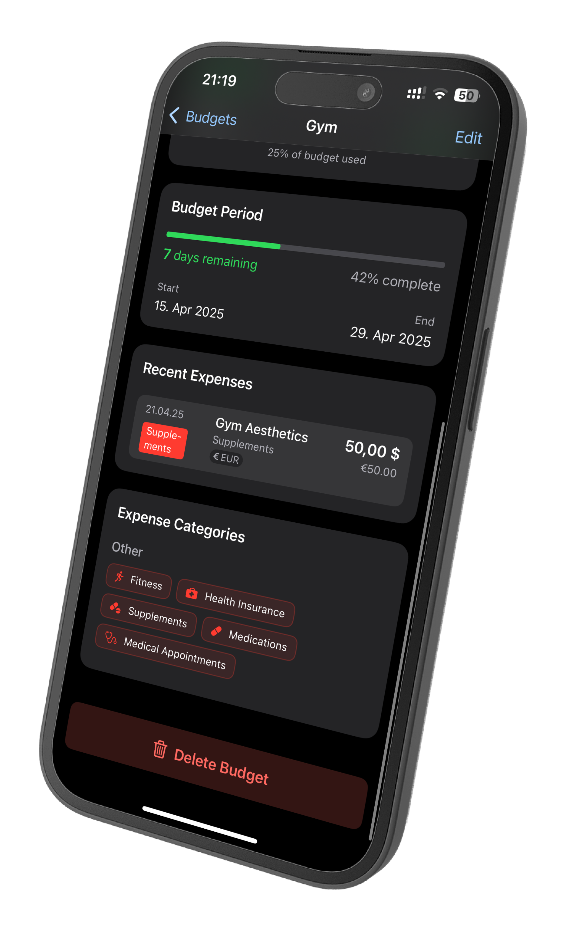 Budget detail preview