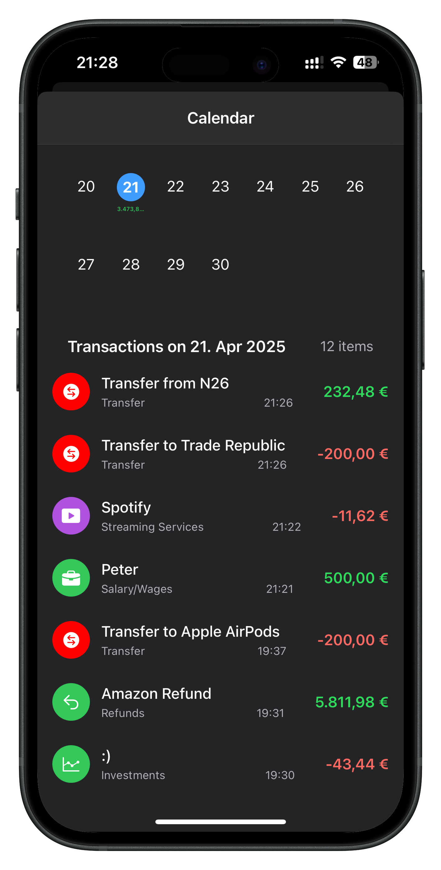 Calendar view