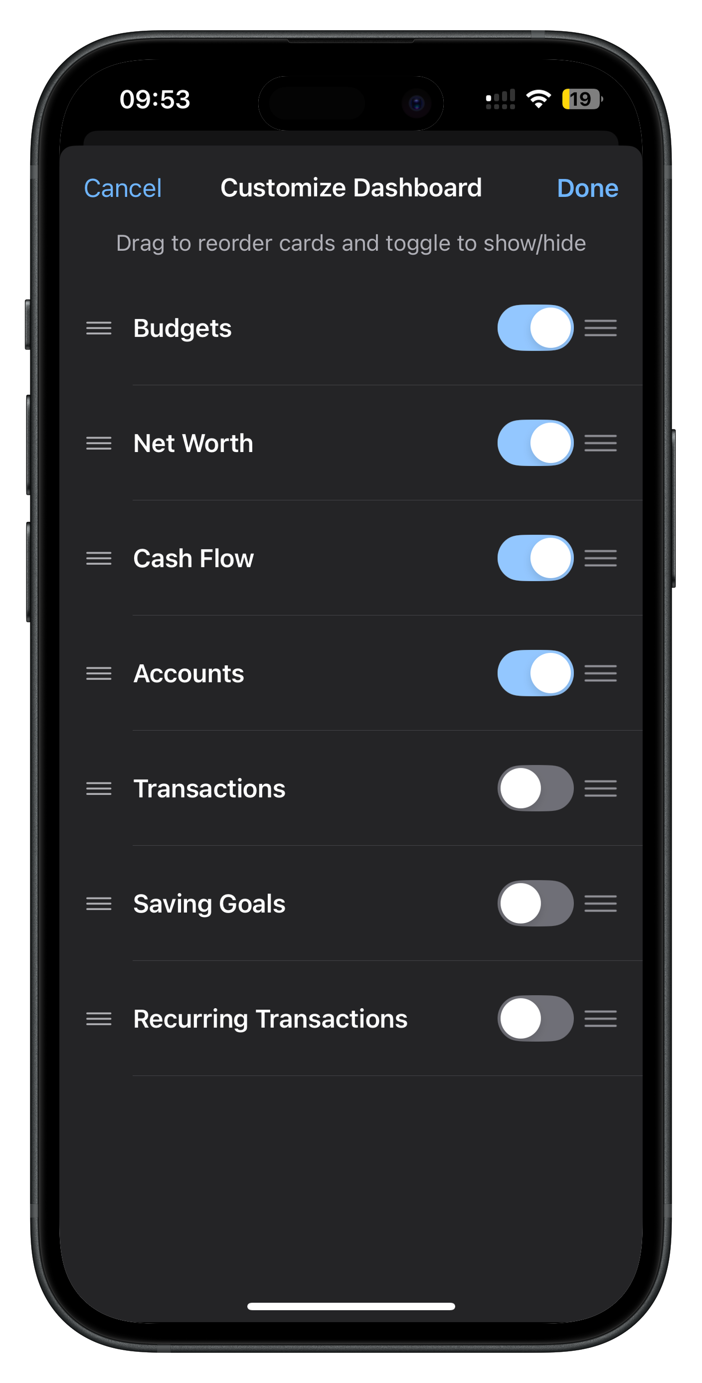 Customise dashboard