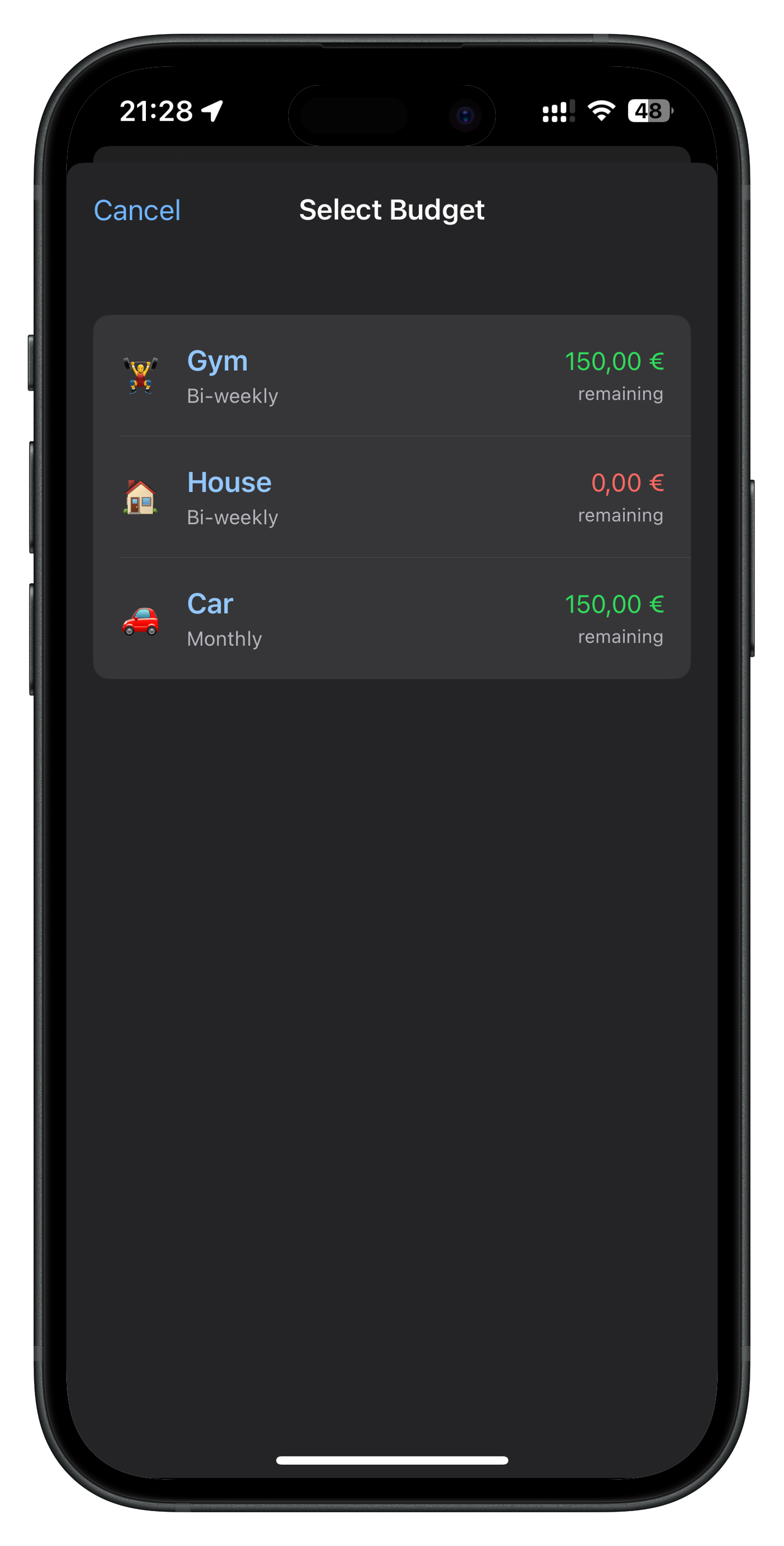 Select budget while logging