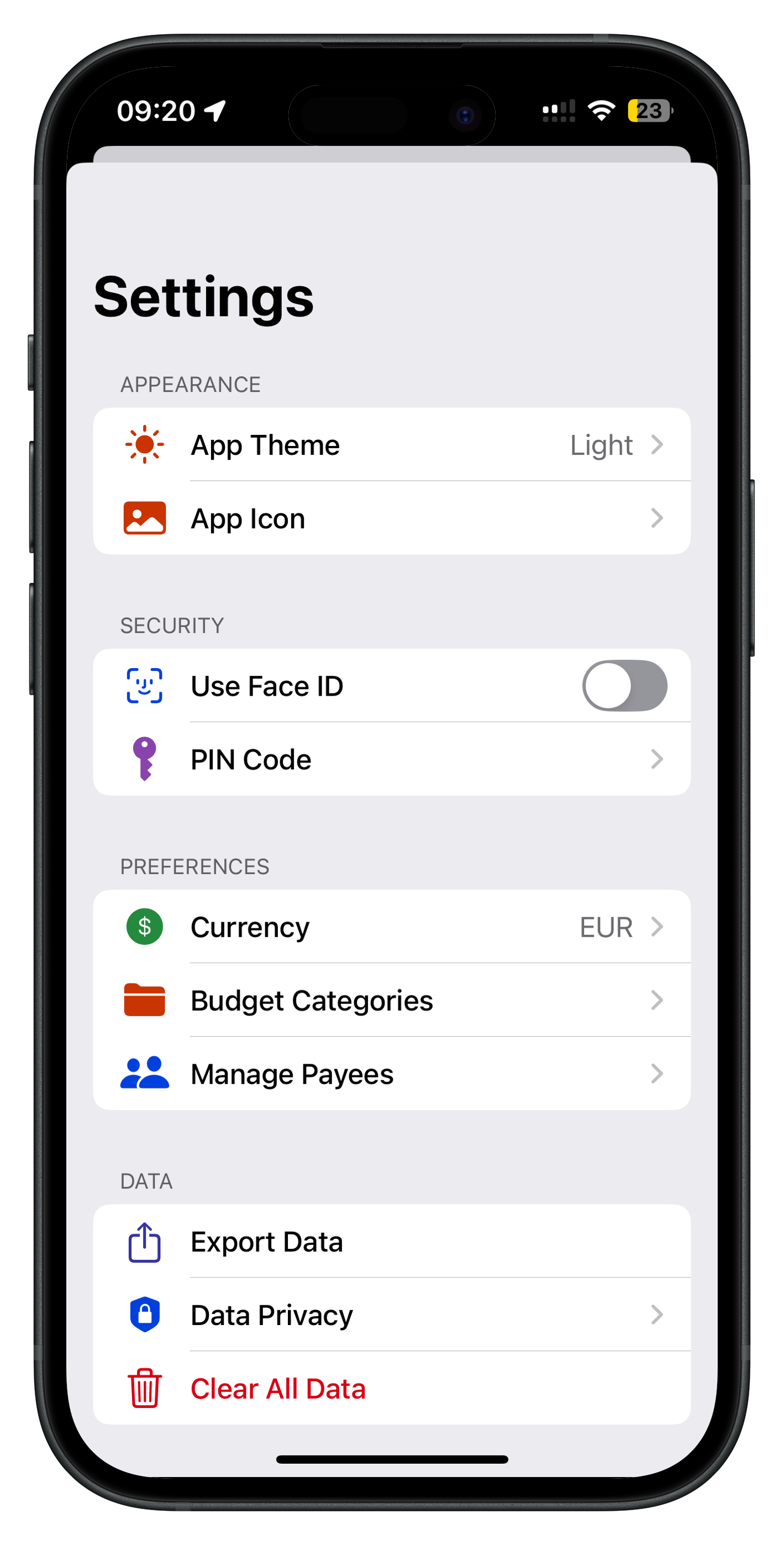 Light theme settings